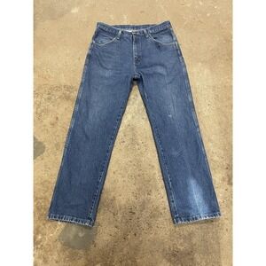 Rustler Jeans Mens 34x30 Medium Wash Blue Denim Regular Fit Straight Leg Zip Fly